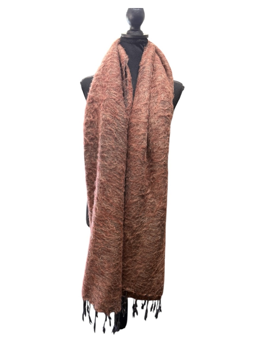 Synergy Wool Scarf Rust Brown Woven Fringe Boho Earth Tone